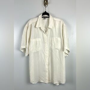 Vintage‎ Naked 100% Silk Button Up Blouse Size XL Short Sleeve Top Career Office